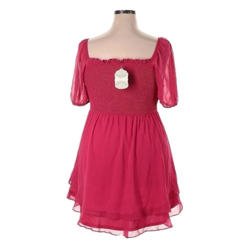 Altar’d State NWT XXL Pink Puff Sleeve Mini Dress Chiffon A-Line Barbiecore